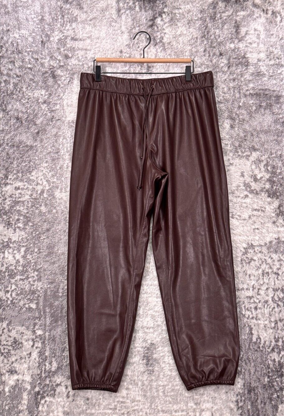 Enza Costa Pants 4 / US XL Womens Brown Faux Leather Pull On Jogger